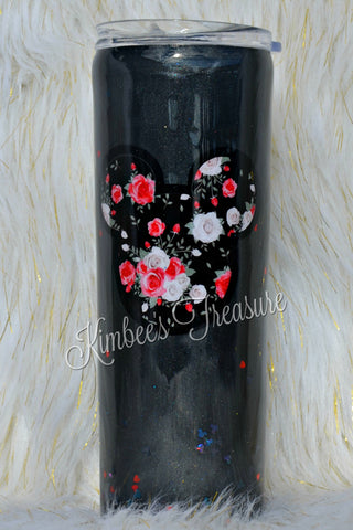 Black Floral Mickey, 20oz